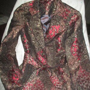 Cache Metallic Women's Floral Print Blazer Jacket Belted size 2